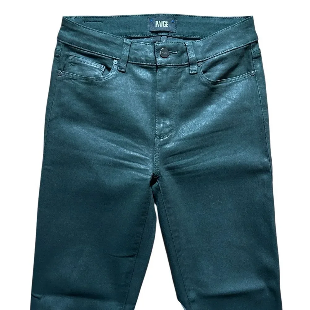 PAIGE Faux Leather Dark Green Hoxton Ankle Jeans